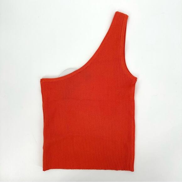 Princess Polly Denham One Shoulder Rib Knit Tank Top in orange Size US 4 - Picture 7 of 10